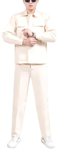 GZKDKZB Men's Welding Workwear Uniform Canvas Boiler Suit 2 Chest Pockets Electrical Coveralls, Beige