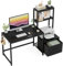 GreenForest Bureau avec 2 Niveaux de Rangement et Étagère Imprimante, Bureau d'Ordinateur Réversible 150 cm avec Tiroir et Crochet Latéral pour Maison Salon, Noir