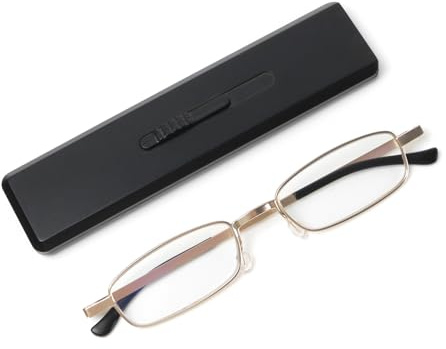 MMOWW Ultra dünne Lesebrille Metall Einzigartige Dehnbare Schlanke Fall | Leichtgewicht, Blaues Licht Blockieren, Kompakte Computerbrille