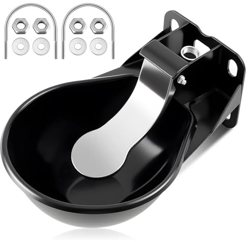 Mysora 2.5 L/ 0.66 Gal Automatic Livestock Waterer, Heavy Cast Iron Push-Paddle Water Trough, Black Stainless Steel Livestock Water Bowl for Horse Cattle Goat Pig 11.8 x 9.06 x 3.94 Inch