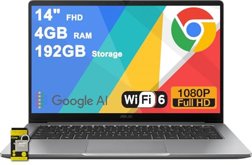 ASUS Chromebook CX14 - Laptop leggero per studenti da 14 pollici FHD antiriflesso Intel Celeron N4500 4 GB RAM 320 GB di memoria (64 GB eMMC + scheda SD da 256 GB) Hub ICP batteria di tipo C a lunga