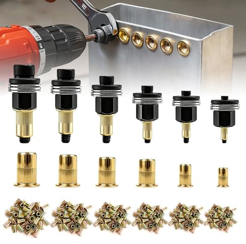 186 Piezas Remaches Roscados Remachadora Manual de Cabezales Kit | M3, M4, M5, M6, M8, M10 Juego de Cabezales para Remachar a Mano y Remaches Roscados