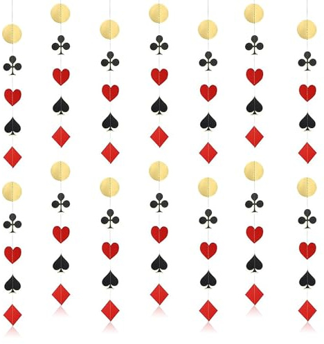 Ovanda Casino Deko, Poker String Dekorationen, 5 M Rot Schwarz Casino Deko | Papier Las Vegas Nachtparty Geburtstag Dekorationen, Geeignet für Casinodeko Party, Geburtstagsparty Dekorationens