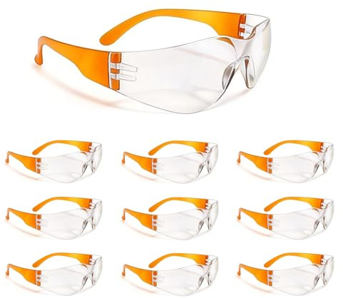 BIRDDIE 10-Pack Safety Glasses, Anti-Fog Goggles Clear Bulk Safety Eyewear | Clear anti-fog wraparound safety goggles- Lightweight protective eyewear- For industrial, DIY & outdoor work