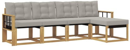 vidaXL Outdoor-Sofagarnitur 5 pcs Weiß und Hellgrau, Gartenmöbel, modernes, langlebiges Outdoor-Sofa, Eckset für Terrasse, Bequeme Lounge und Sitzgelegenheit