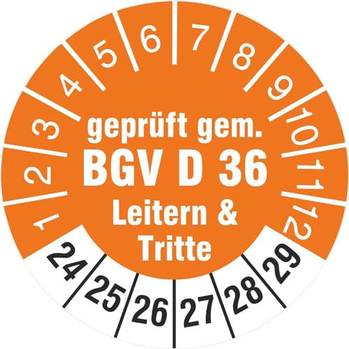 50 Prüfplaketten 30 mm geprüft gem. BGV D 36 Leitern & Tritte 2024-2029 Prüfetiketten
