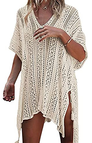 TMEOG Strandklänningar dam, kort klänning, baddräkt, bikini, spets, virkad cover up