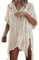 Paréo Femme Plage Mini Robes Grande Taille Tunique Pull Col V Kimono Bohême Mode Bikini Cover Up Crochet Blouse (One Size, Beige)