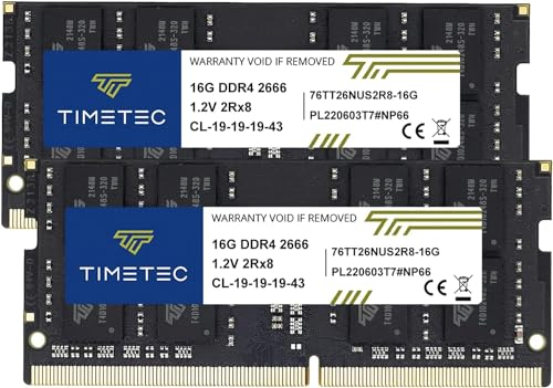 Timetec 32 Go KIT (2x16 Go) DDR4 2666MHz PC4-21300 Non ECC sans Tampon 1,2 V CL19 2Rx8 Double Rang 260 Broches SODIMM pour Ordinateur Portable Ordinateur Portable mémoire RAM Module de Mise à Niveau
