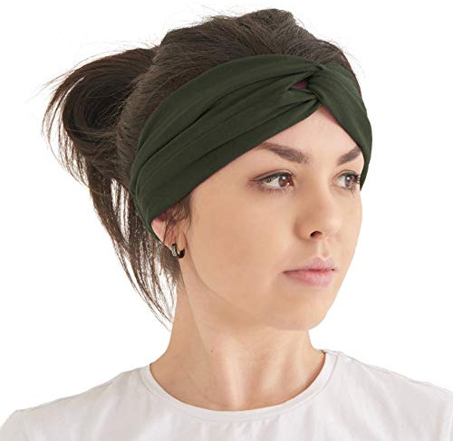 CHARM Turban Haarband Boho Style Damen - Sommer Stirnband Aus Damen Schweissband und Haareifen Headwrap Khaki