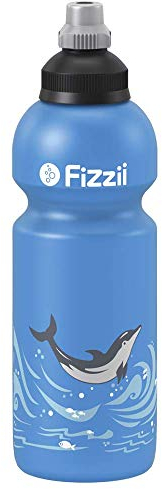 Fizzii Kinder- und Freizeittrinkflasche 600 ml (auslaufsicher bei Kohlensäure, schadstofffrei, spülmaschinenfest, Motiv: Delfin)