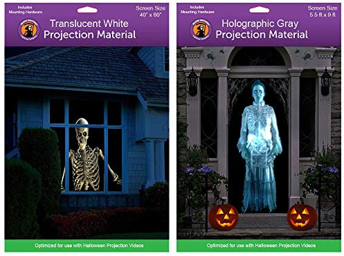 5 ft x 9 ft Large Gray Holographic + 40 x 60 White Window Rear Projection Screens with Mounting Hardware for Projecting Halloween Videos