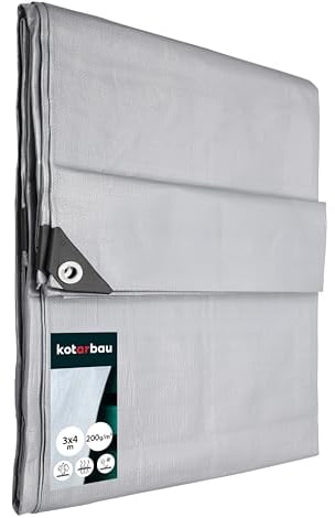 KOTARBAU® Telone PVC protettivo in tessuto 3 x 4 m argento 200 g/m2 Teloni con occhielli rinforzati telo per coprire legna impermeabile occhiellato teloni pvc usati