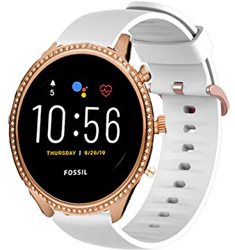 Compatible for Fossil Julianna Bands, LvBu Silicone Replacement Accessories Soft Band Wristbands Straps with Stainless Steel Buckle for Fossil Julianna Hr Gen 5 Smartwatch (White)