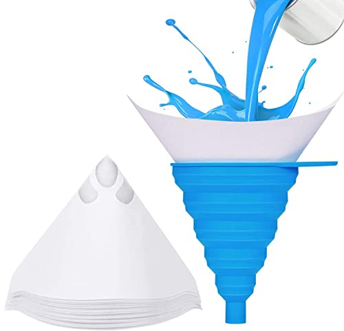 CYH Paper Paint Filters, 150 Pcs Disposable Paint Paper Strainers with 1 Pcs Silicone Funnel Filter, Paint Strainer with Fine Nylon Mesh for Automotive Spray Guns Arts Crafts Resin 3D Printing