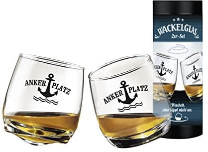 Küstenliebe 2er SET-Maritimes Wackelglas Anker, Whisky-Gläser Schwenkglas Rumglas, Ankerplatz in schöner Geschenkbox, Getränkegenuss für Partys und Zuhause, hohe Qualität und Spülmaschinenfest