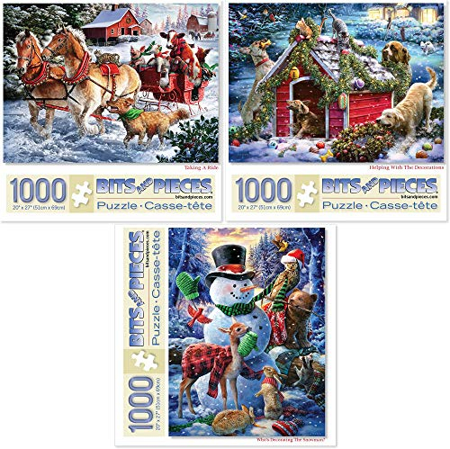 Bits and Pieces - Vorteilsset mit drei (3) 1000 Teilen Puzzles für Erwachsene – jedes Puzzle misst 50,8 x 68,6 cm – Winterurlaub Waldtiere Puzzles von Künstler Larry Jones