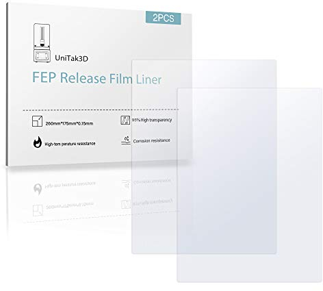 UniTak3D FEP Film MONO X,260*180mm FEP Folie Compatible with Anycubic Photon Mono X 4K,6K,Photon M3 Plus,für Saturn,für NOVA3D Whale 2,für Crealit3D LD-006 8,9inch UV DLP LCD-Harz-3D-Drucker-2 Stück