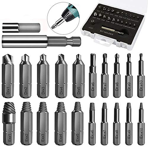 Extractor de Tornillos,22 Pcs Extractor de tornillos dañados Juego removedor pernos,con soporte de extensión magnético y adaptador de enchufe
