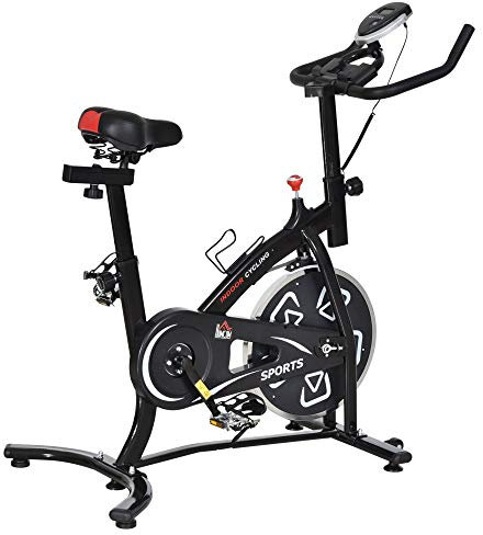 HOMCOM Heimtrainer Fitnessrad Heimtrainer mit LCD-Multifunktionsbildschirm Fahrrad Biking Cardio-Training verstellbarer Sattel und Lenker Stahl schwarz