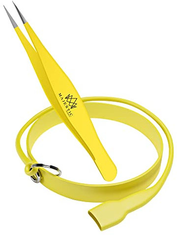 Majestic Bombay Pince à épiler pour poils - Pince à épiler pointue et pointue de précision pour l'élimination des éclats, des tiques et du verre (jaune)