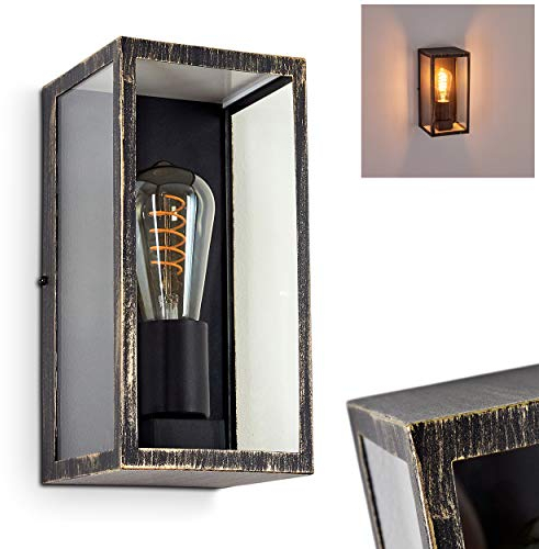 HOFSTEIN Außenwandleuchte Hamra, Wandlampe aus Metall in schwarz/gold und klaren Glas, 1-flammige Außenlampe mit Lichteffekt, 1 x E27,ohne Leuchtmittel