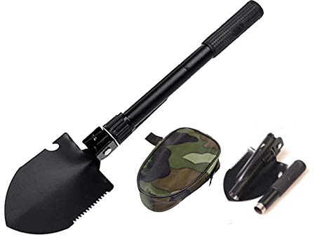 MEETOZ Pala de camping plegable militar y portátil, pequeño y compacto con bolsa de transporte, multiherramienta de supervivencia para camping, senderismo, mochilero, patio trasero, tienda