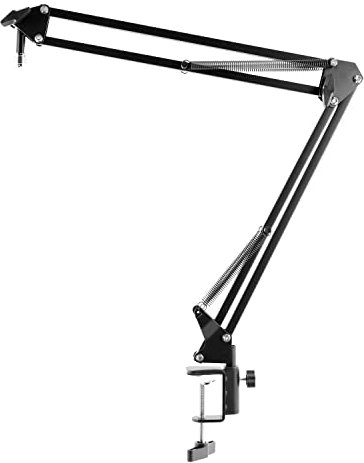 Plugger Studio Podcast Arm Support de Suspension Microphone réglable, Perche ciseaux Microphone Bras articulé Noir pour Podcast Streaming Broadcast Gaming Radio. Adaptateur fileté 3/8 – 5/8 fourni.