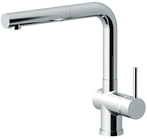 AquaCucina 45009-ESO Fensterarmatur LAGO S in EDELSTAHLOPTIK mit Zugauslauf/Küchenarmatur/Einhebelmischer
