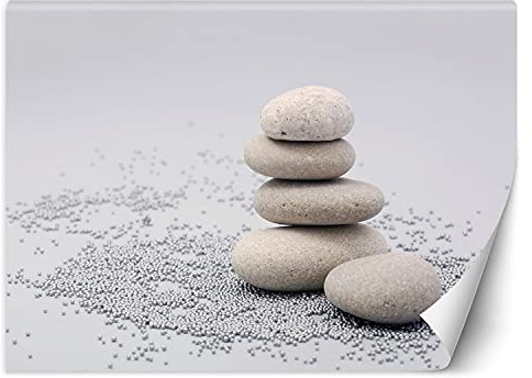 Feeby Fototapete XXL Zen-Steine Sand 100x70 cm Weiß Vliestapete Moderne Design Wandtapete Küche Flur Wohnzimmer Büro Badezimmer Kinderzimmer Buddhismus Meditation Spa