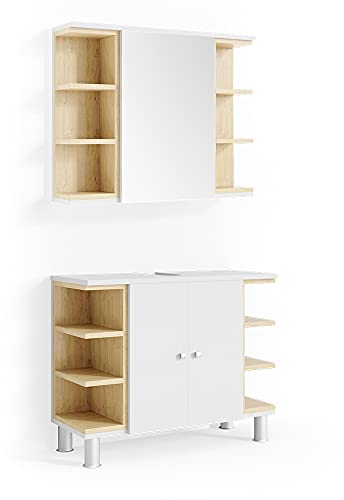 Vicco Conjunto de Muebles de baño Aquis, Blanco/Sonoma, 2 Piezas
