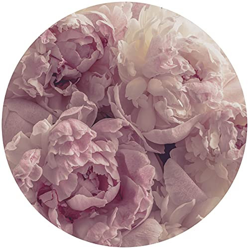 WallArena Vlies Fototapete Rund Blumen Rosen Pfingstrosen Wohnzimmer Schlafzimmer Wandtapete Tapete inklusiv Kleister UV-Beständig (13818, Ø 146 cm)