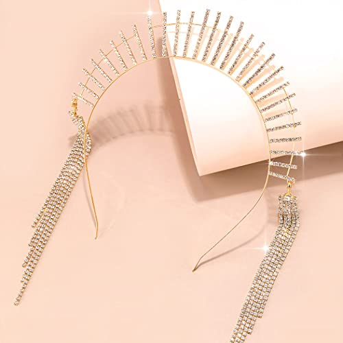 IYOU Mary Halo Krone Stirnband Gold glitzernde Strass Göttin Kopfschmuck Quaste Hochzeit Party Kostüm Haar Tiara Kopfbedeckung für Frauen und Mädchen (Gold)