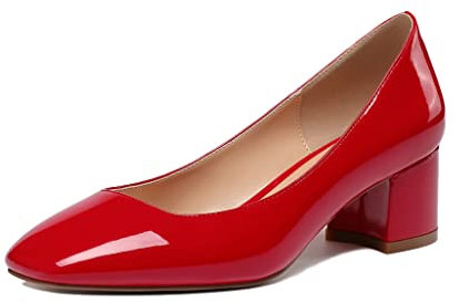 EDEFS Donna Scarpe con Tacco Largo, 5CM Scarpe Eleganti con Punta Quadrata, Scarpe Slip-on con Tacco Medio, Vernice Rosso Taglia EU36