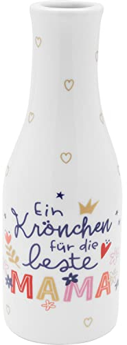 H:PPY Life Vase mit Motiv Mama Krönchen | Vase mit Motivdruck, Porzellan | Geschenk, Dekoartikel, Blumenvase | 47401