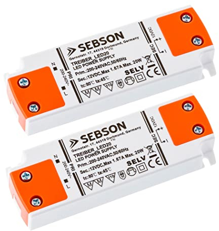 SEBSON 20W LED Treiber/LED Trafo - 2er Set - 102x35x16mm - 12V Konstante Ausgangsspannung, Transformator, Netzteil für LED Lampen G4, MR11, GU5.3, MR16