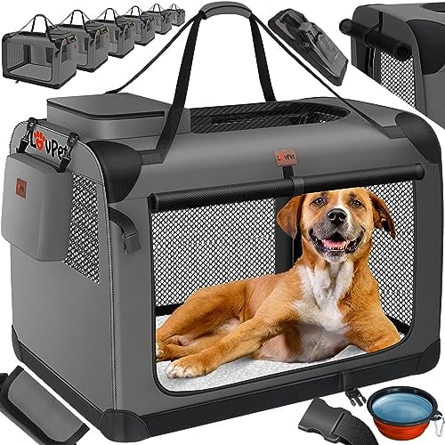 LOVPET® Caisse pour Chien Caisse de Transport pour Chien Pliable avec écuelle Sac de Transport Sac de Transport Caisse de Transport pour Animaux domestiques, Chiens et Chats, Anthracite, S