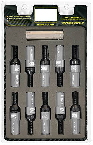 OMP Speed Juego de 20 Tornillos Acero con Protector de Aluminio de Colores M12X1.25 Llave de 17-19 Largo 28mm con Protector Gris de Aluminio 7075 + DIN 12.9