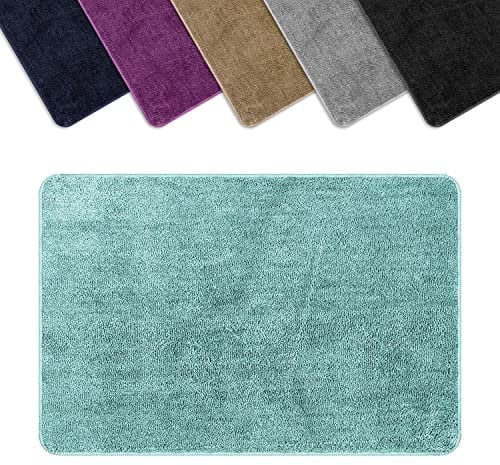 Vinsani Bath Mat Non Slip Bathroom Mat Thickened Fluffy Microfiber Machine Washable Shower Rug Ultra Soft Water Absorbent For Home Bathroom Kitchen – Light Blue (60 x 90cm)