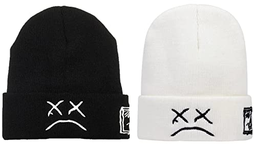 SHENGQXGLL Sad Boys Beanie Strickmützen Weingesicht Winter Warm Dehnbar Weich Skifahren Cap für Männer Frauen, Stil Nr. 4, 64 EU