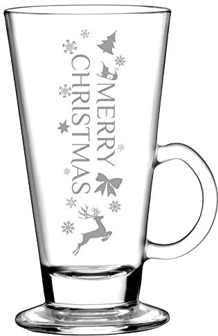 BergWald MERRY CHRISTMAS 12 Stück - 260ml Gläser mit Henkel Spülmaschinengeeignet - mit Lasergravur - Gastroglas 12er Set