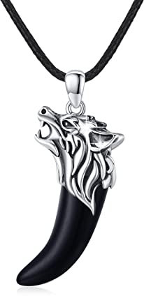 CUOKA MIRACLE 925 Sterling Silber Herren Schwarz Kristall Drache/Wolf Anhänger Halskette Gotisch Drachen Schmuck für Frauen Mädchen Männer Damen Junge (G)