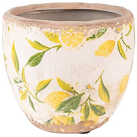 Clayre & Eef Pot de fleurs Ø 12x11 cm Jaune Céramique Citron Pot de fleurs en pot d'intérieur Pot de plante