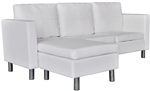 Makastle Ecksofa 3-Sitzer-Sofa L-Form Kunstleder Loungesofa Wohnzimmer Eckcouch mit Sitzpolster und Kissen, Sessel Sofa Polstersofa für Küche oder Esszimmer, 188 x 122 x 77 cm