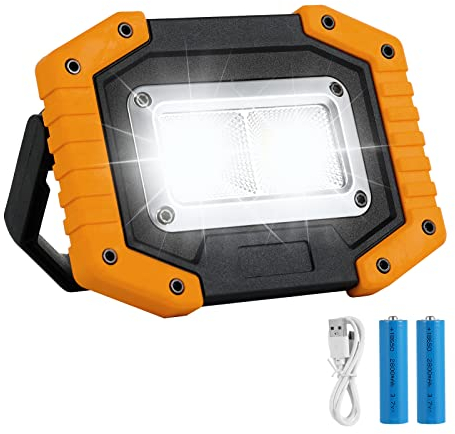 KAMEUN Work Light 30W Camping Light 2000LM Outdoor Battery Powered COB Floodlight Super Bright Portable Security Light USB Waterproof for Garage Hiking Fishing