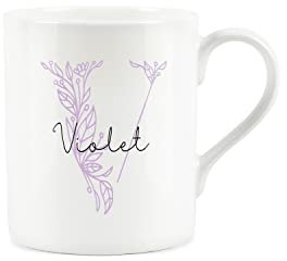 Personalised Bone China Mug - Floral Pink Letter V - Small Coffee Tea Mug Gift Present
