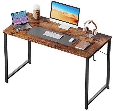 Flrrtenv 100cm Computer Desk, Gaming Desk with Sturdy Metal Frame and X-Shaped Design, Small Office Work Study Desk for Home, Rustic Brown
