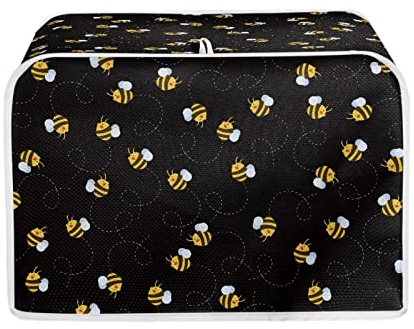 TOADDMOS Honey Bee Black Toaster Cover 2 Slice Small Kitchen Appliance Dust Covers,Dust and Fingerprint Protection