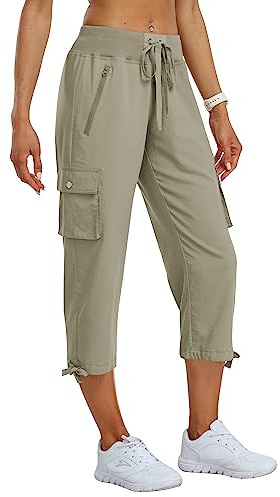 MoFiz Pantalones Cargo Mujer Capri Pantalón 3/4 Largo Ligero Verano Outdoor Pantalones de Senderismo Transpirable con Bolsillo Cremallera