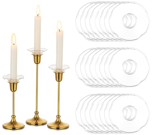 Glasseam Bobeches De Bougies Et De Porte-Bougies, Pare-Gouttes pour Bougies en Verre Lot de 24, Anneau De Bougie Unique pour Porte-Bougies De CandéLabre, Porte-Bougies Bobeche pour Le Salon